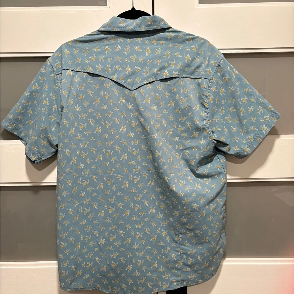 Howler Brothers Light Blue Short-Sleeve Printed Western Shirt with Yellow Accent - Picture 3 of 3
